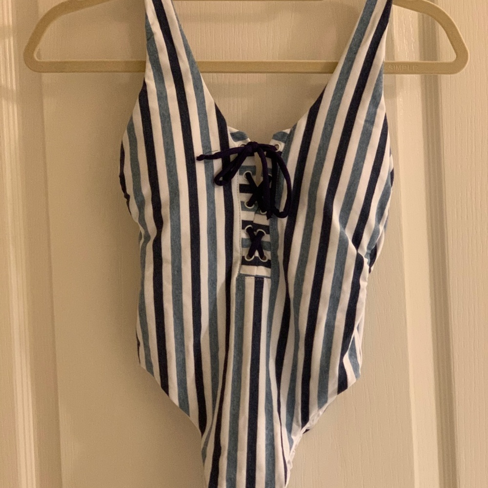 Splendid Womens Tie-Dye Stripe One-Piece Blue